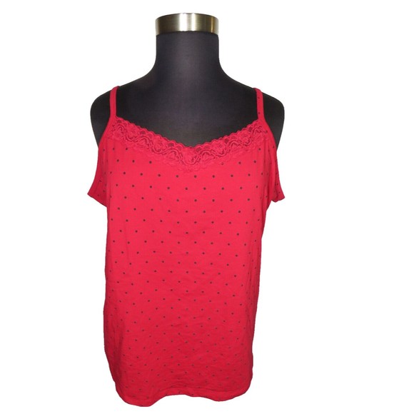 Catherines Suprema Red Polka Dot Lace Trimmed Tank Top Shirt Plus 3X Petite - Picture 2 of 7